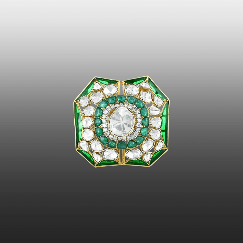 Polki Statement Ring with Green Accents